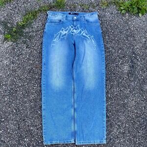 Vicinity Streetwear Jeans Mens 36x34 Long XL Buckle Waist Graffiti Hip Hop Denim